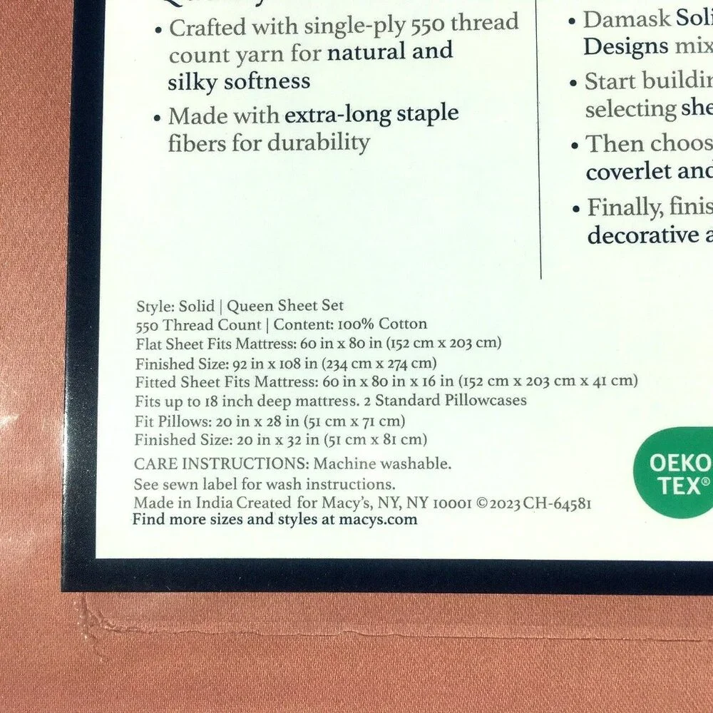 new BAKED CLAY color Charter Club Damask Solid 550TC 100% Cotton QUEEN Sheet Set - Picture 4 of 12